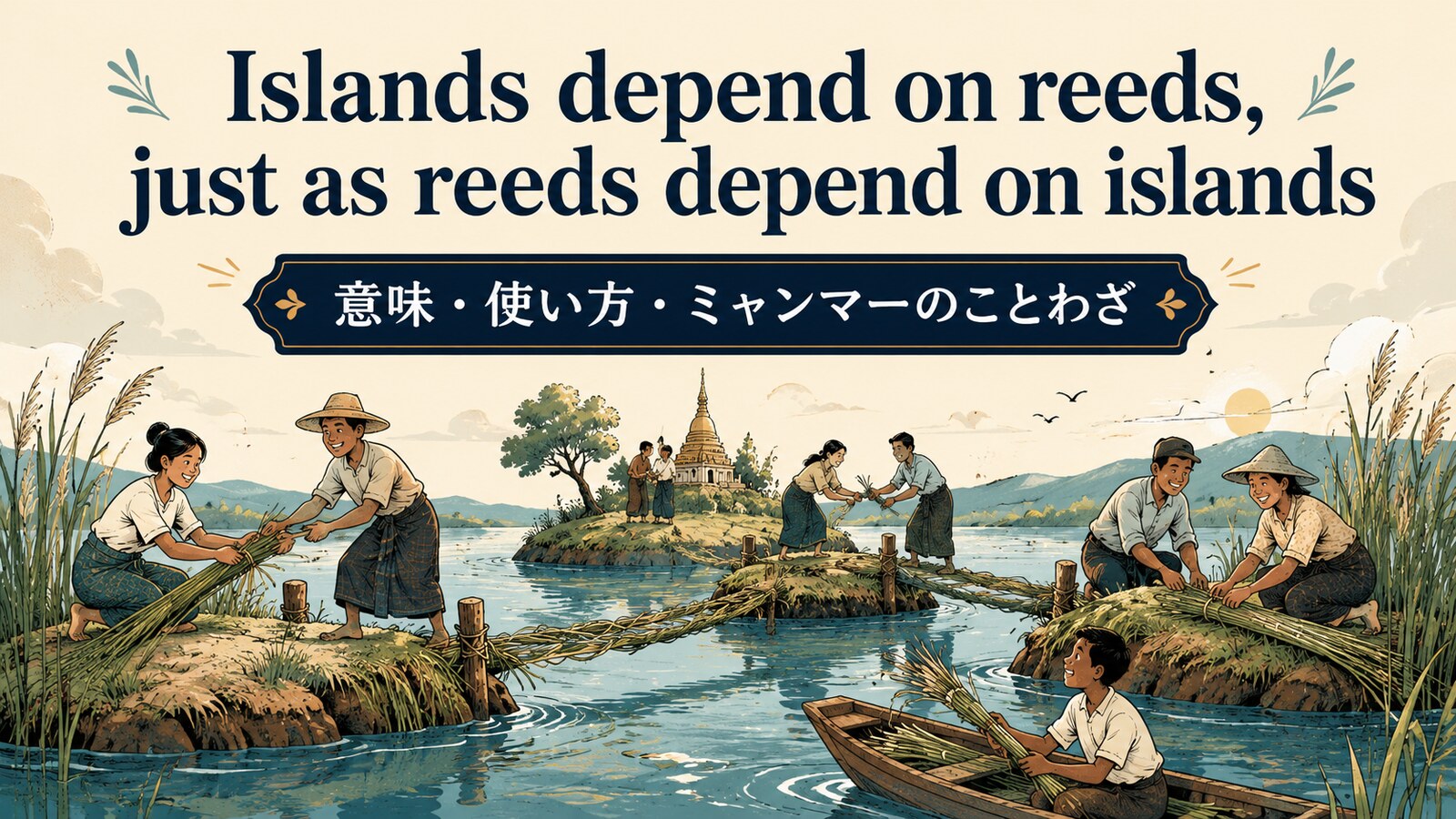 Islands depend on reeds, just as reeds depend on islandsの意味・使い方を解説するアイキャッチ
