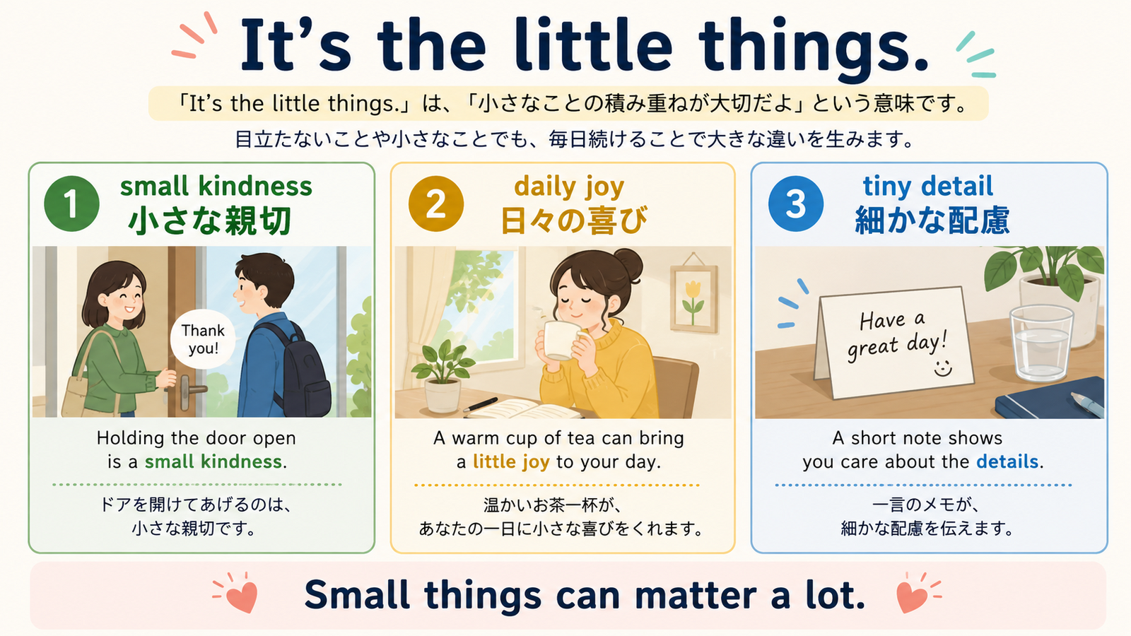 It's the little thingsの意味を図解したイラスト