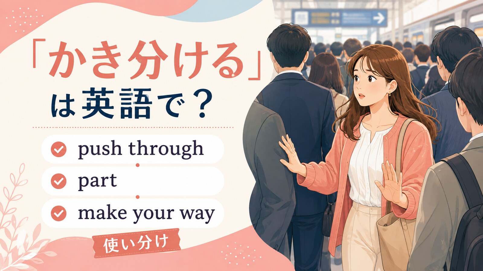 かき分けるを英語でどう表すかを解説するアイキャッチ