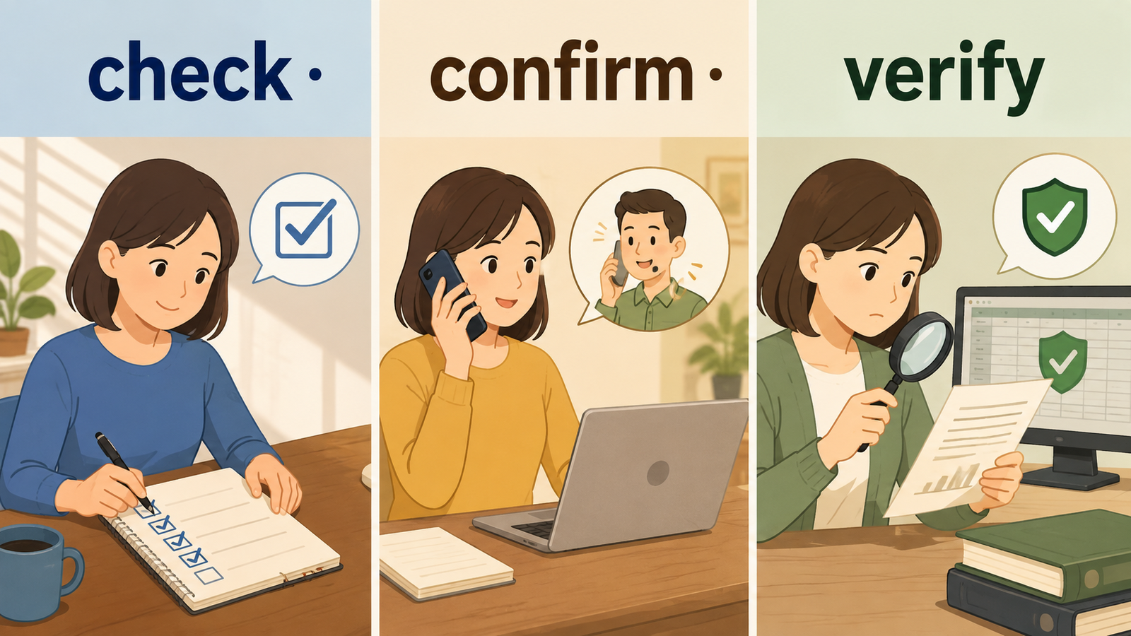 確認するを表すcheck・confirm・verifyの違い