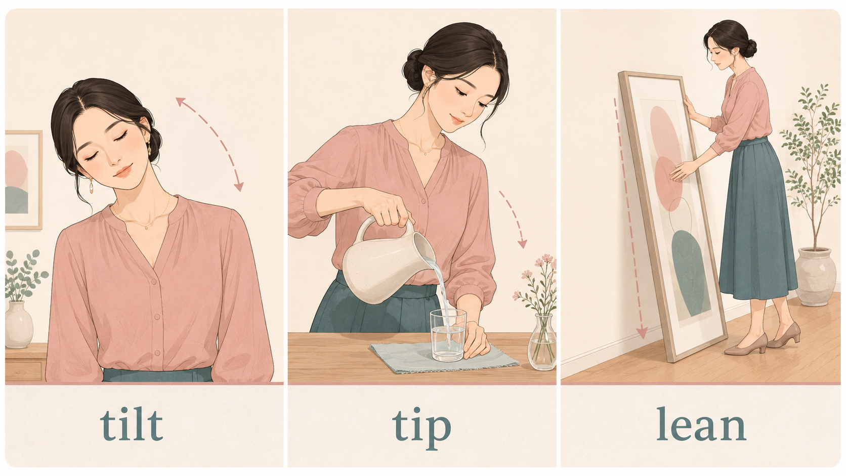 tilt・tip・leanの違いを示す比較イラスト