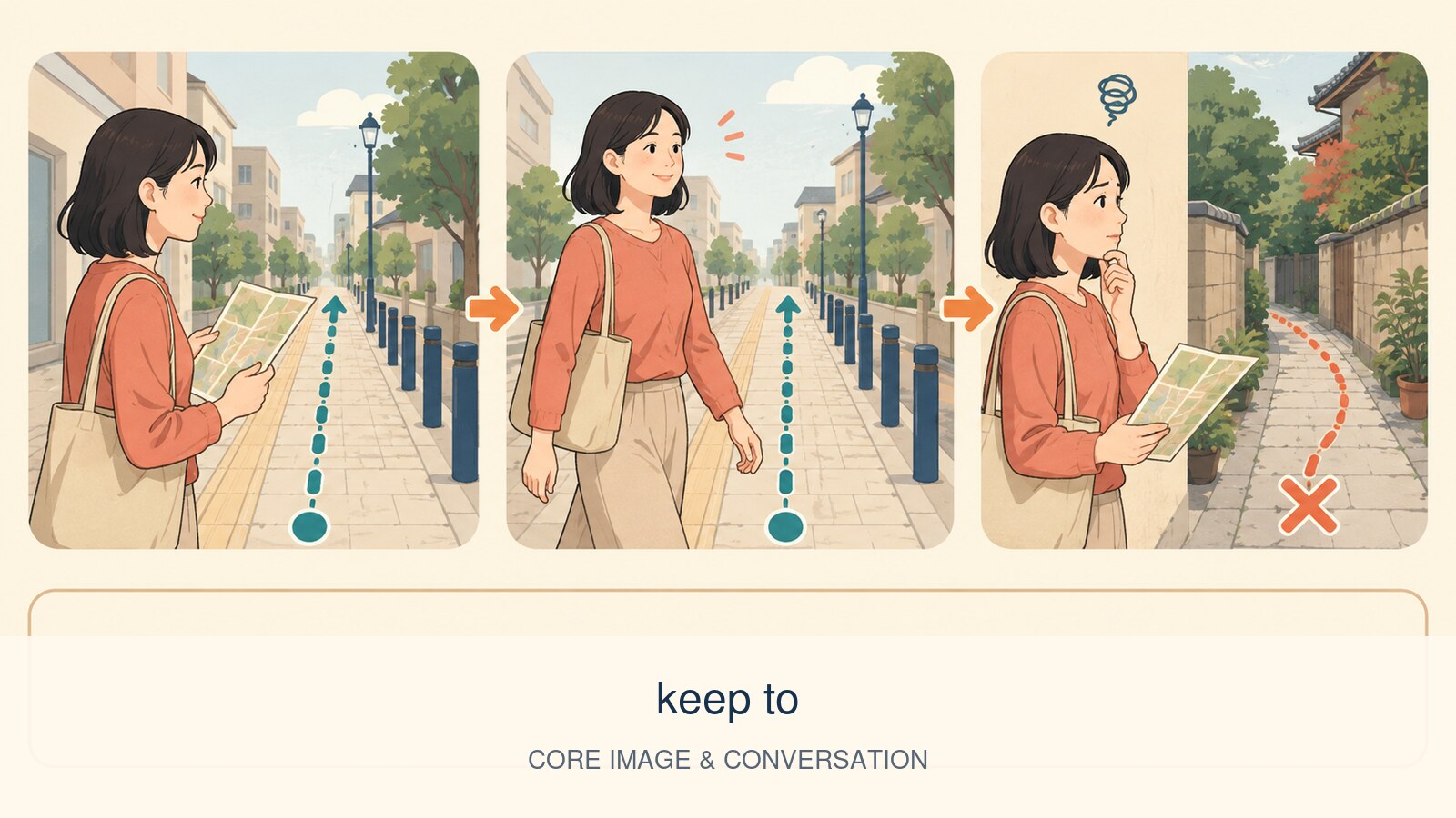 keep toの意味を示す解説イラスト