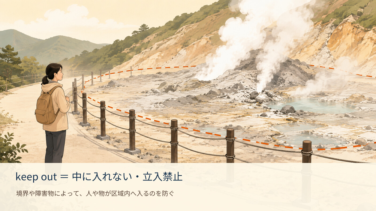 keep out の意味を示す解説イラスト