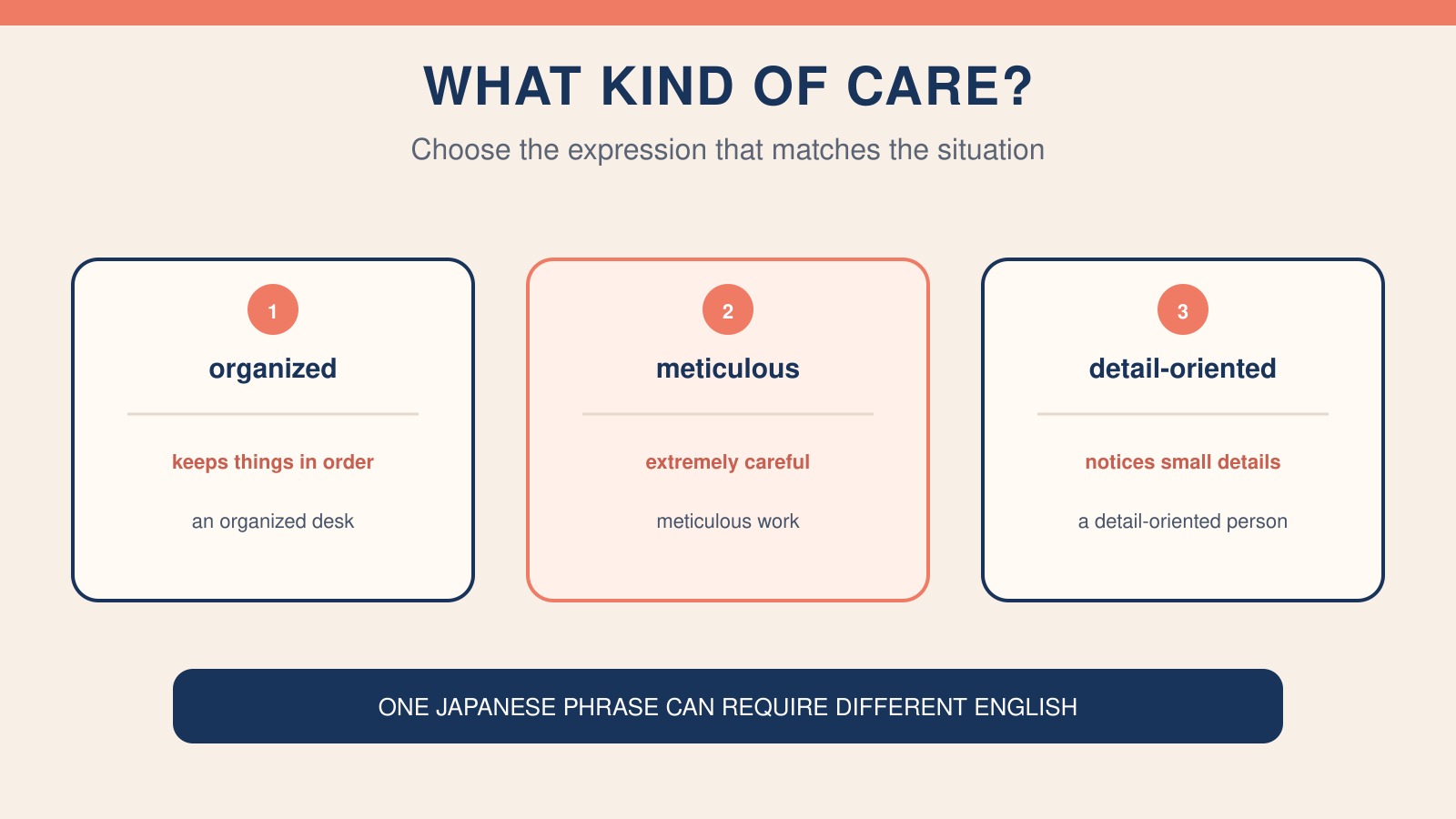 几帳面を表す英語3表現の違い