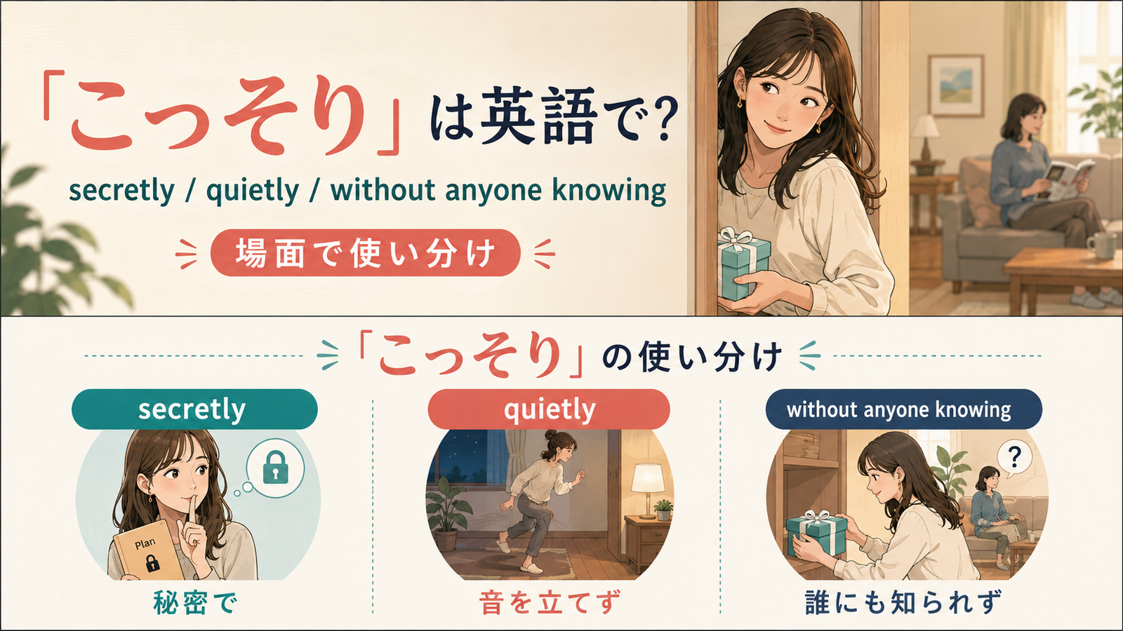 「こっそり」を表す英語の使い分け