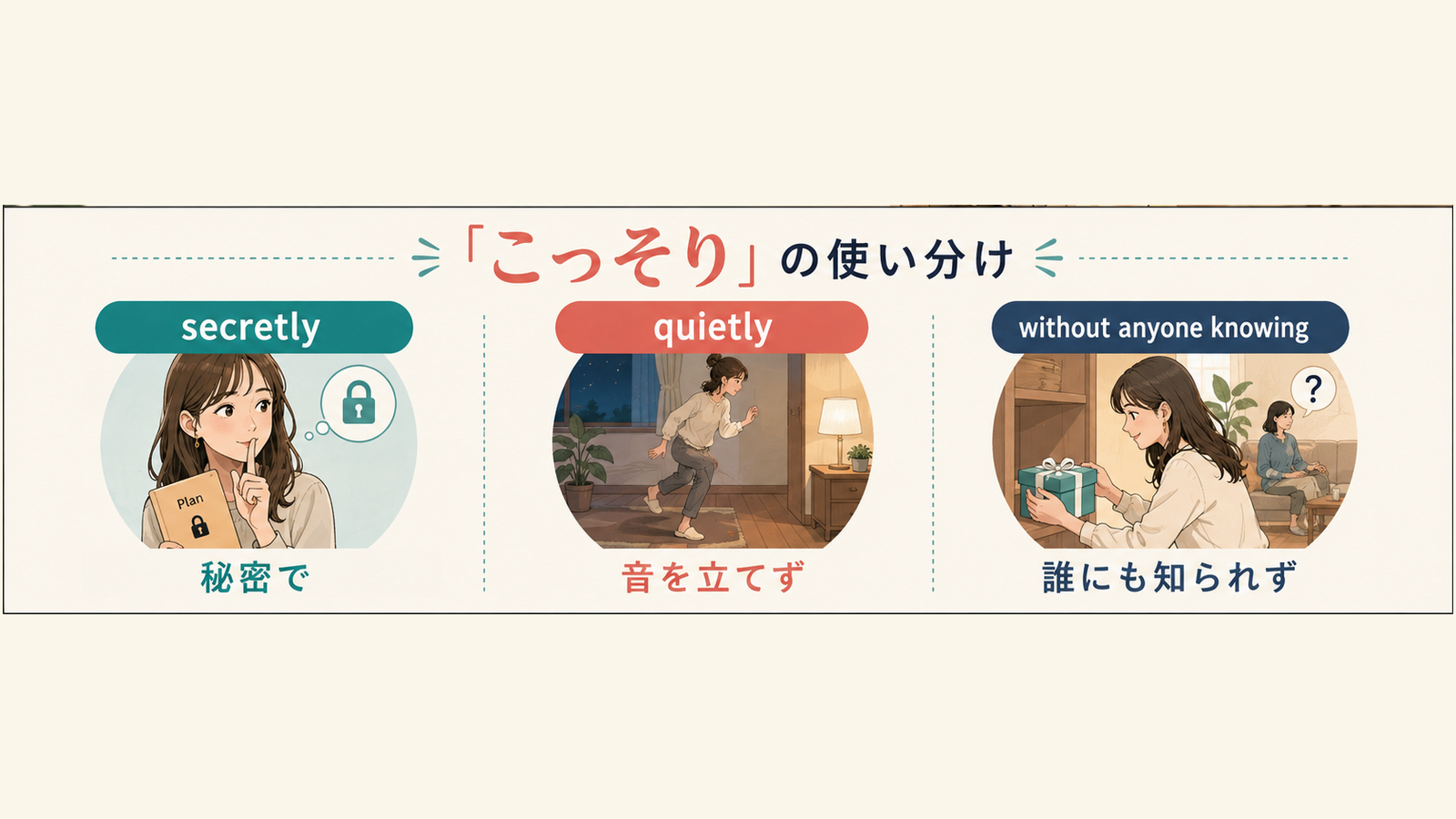 「こっそり」を表す英語3表現の場面別比較