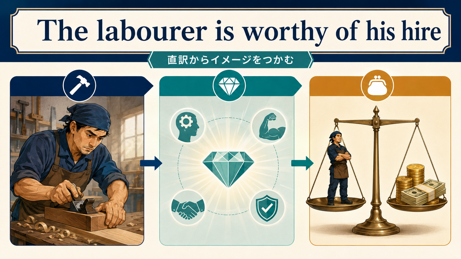 The labourer is worthy of his hireを直訳から理解する解説図