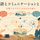 二人の会話で発話・意図・共有文脈・反応から意味が共同で作られる様子