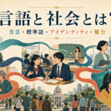 言語と社会とは？方言・標準語・アイデンティティ・権力の関係を表す図