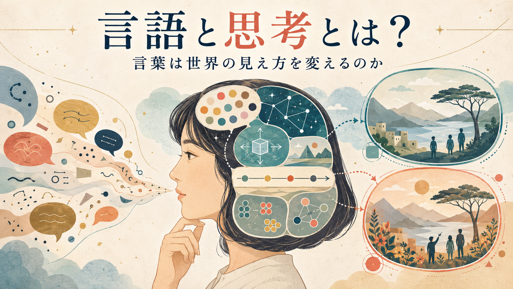 言語が色・空間・時間・数などへの注意を導き世界の見え方に関わる様子