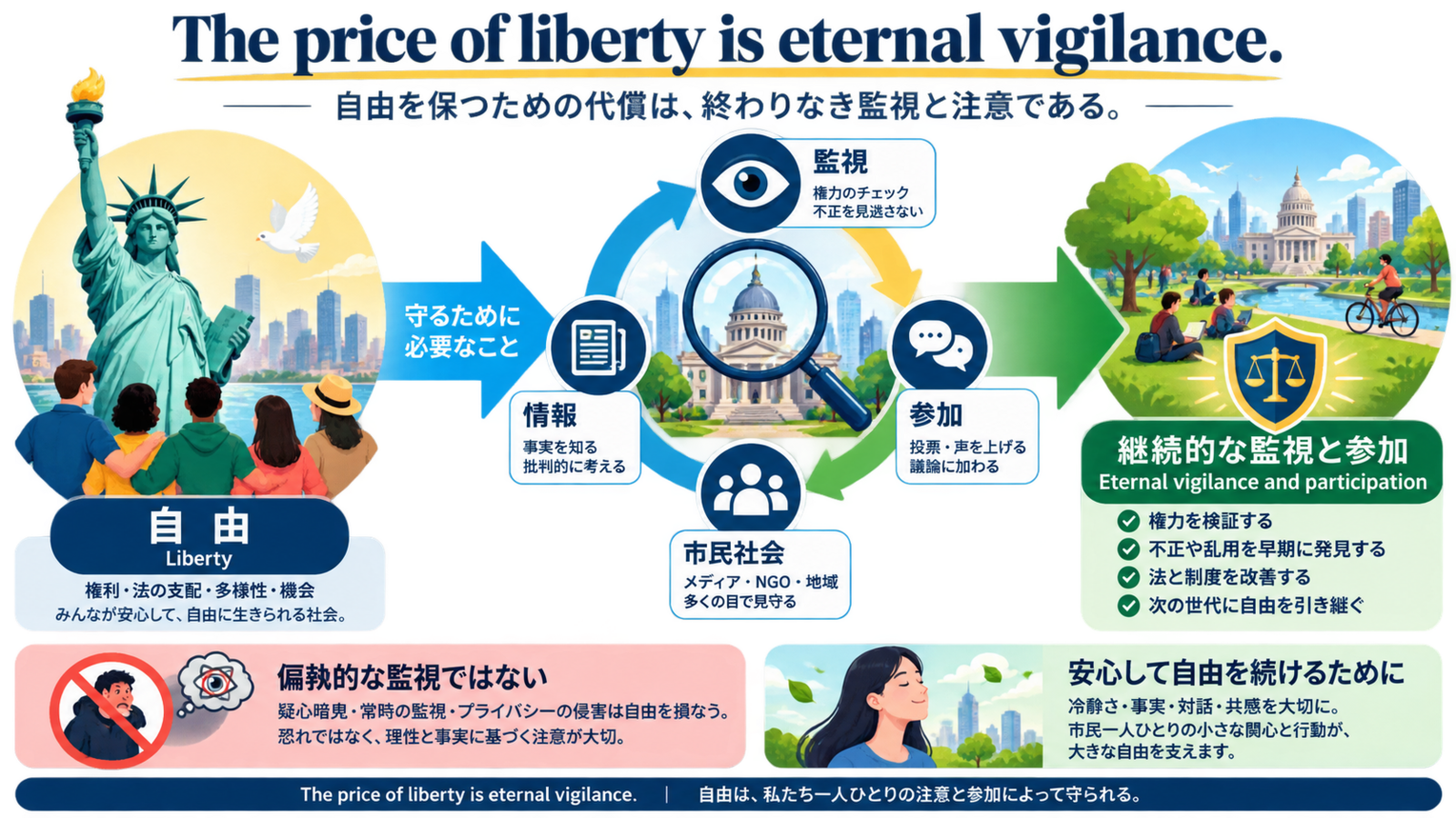 The price of liberty is eternal vigilance の意味・使い方｜ニュアンスと例文を解説