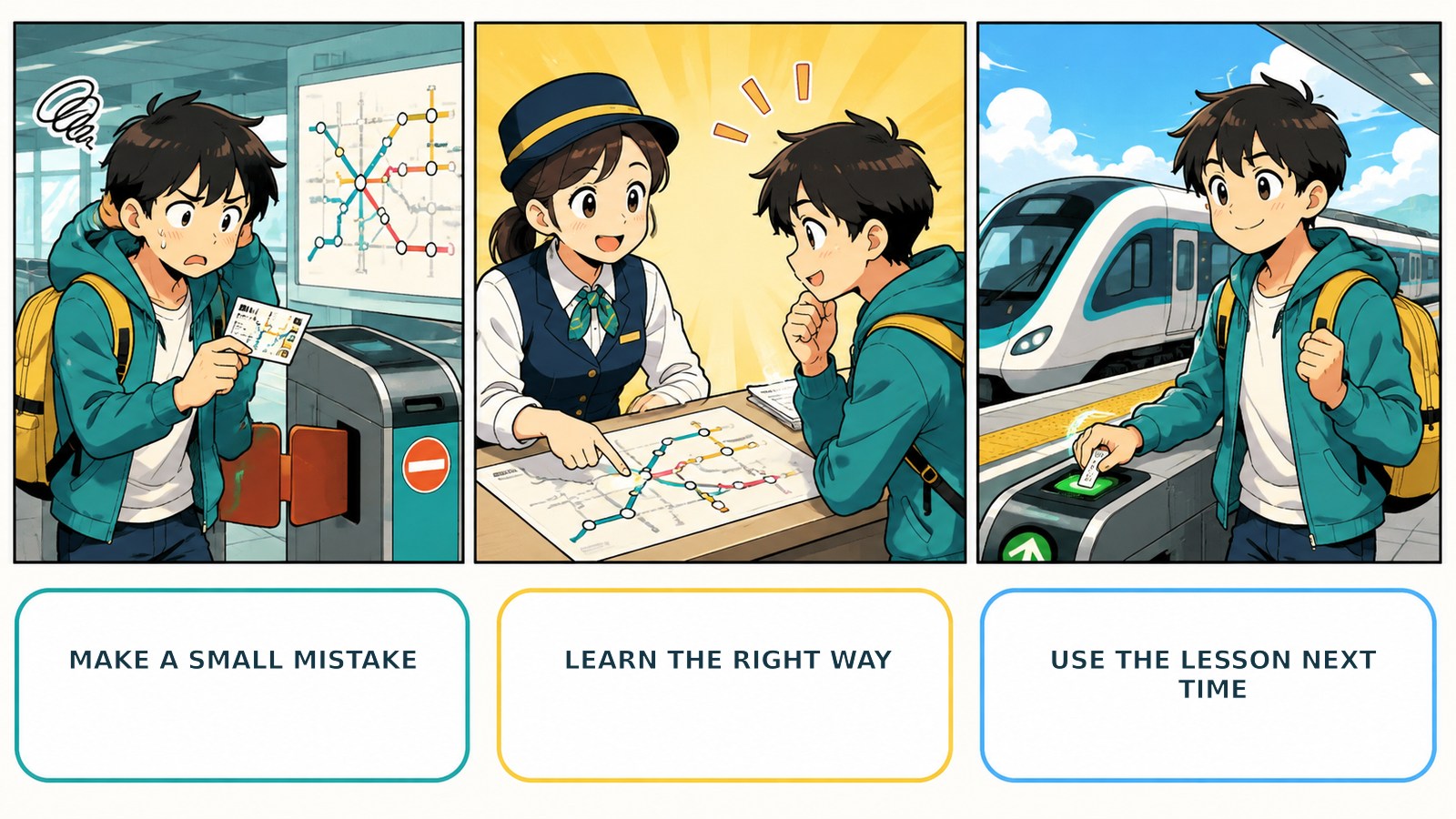 Live and learn.の直訳・実際の教訓・簡単な言い換えを比較した図