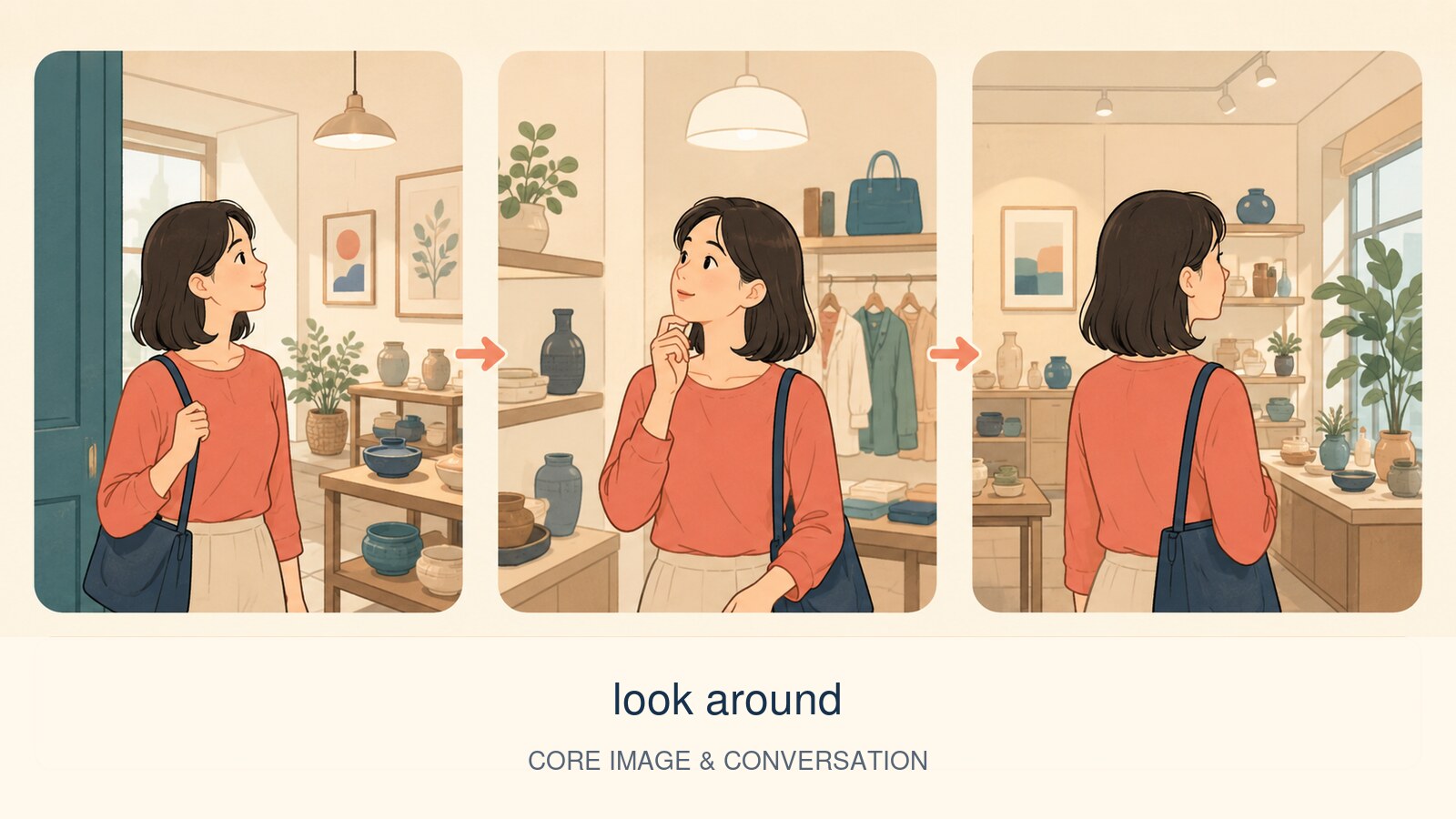 look aroundの意味を示す解説イラスト