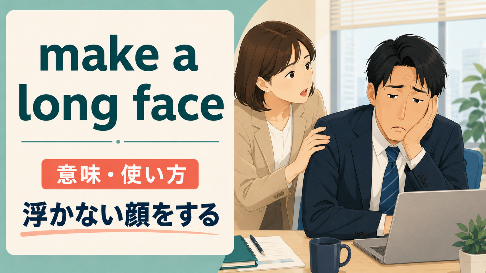 make a long faceの意味・使い方を解説するアイキャッチ