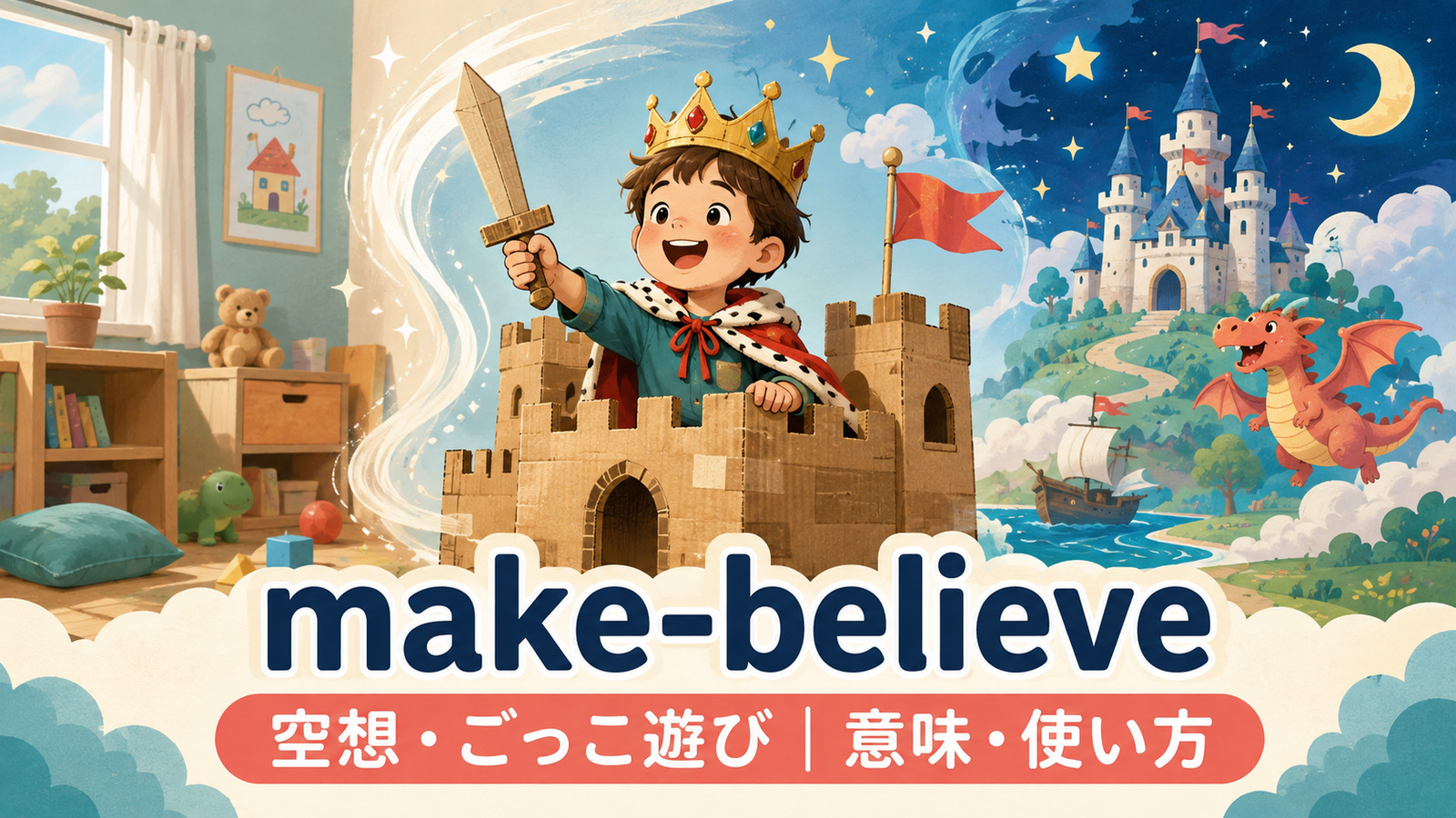 make-believeの意味・使い方を解説するアイキャッチ画像