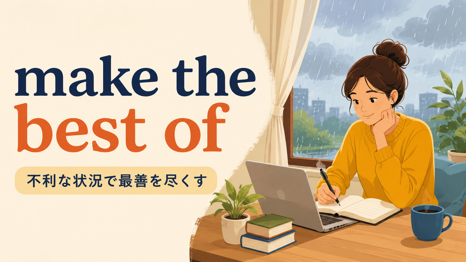 make the best ofの意味「不利な状況を受け入れ、その中で最善を尽くす」を解説するアイキャッチ画像