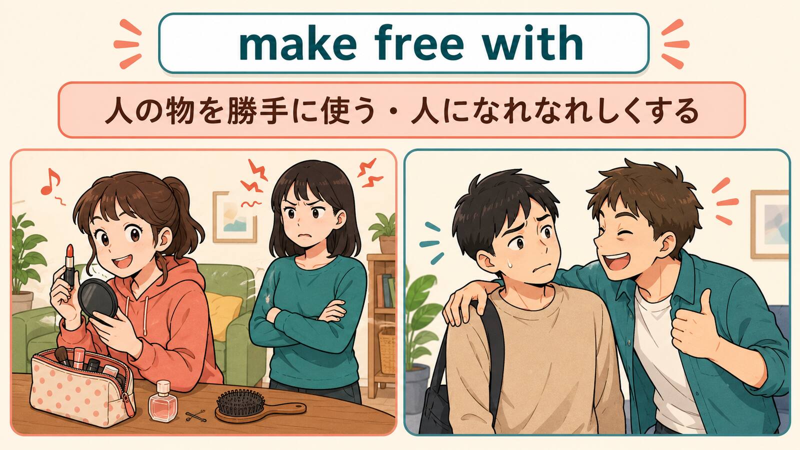 make free withの二つの意味を説明するイラスト