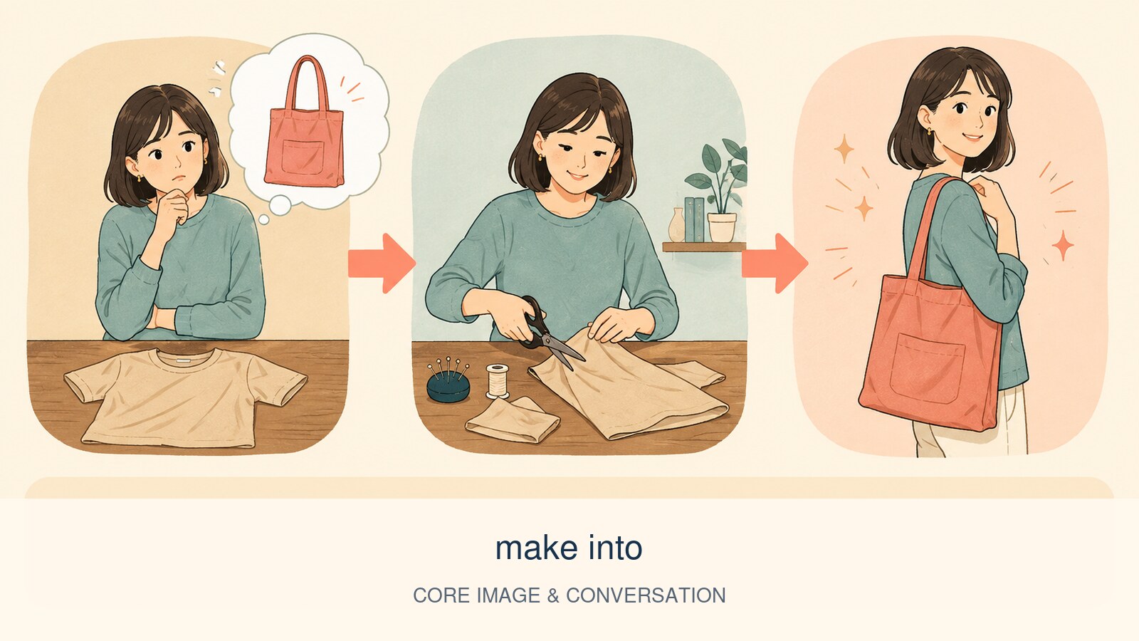 make intoの意味を示す解説イラスト