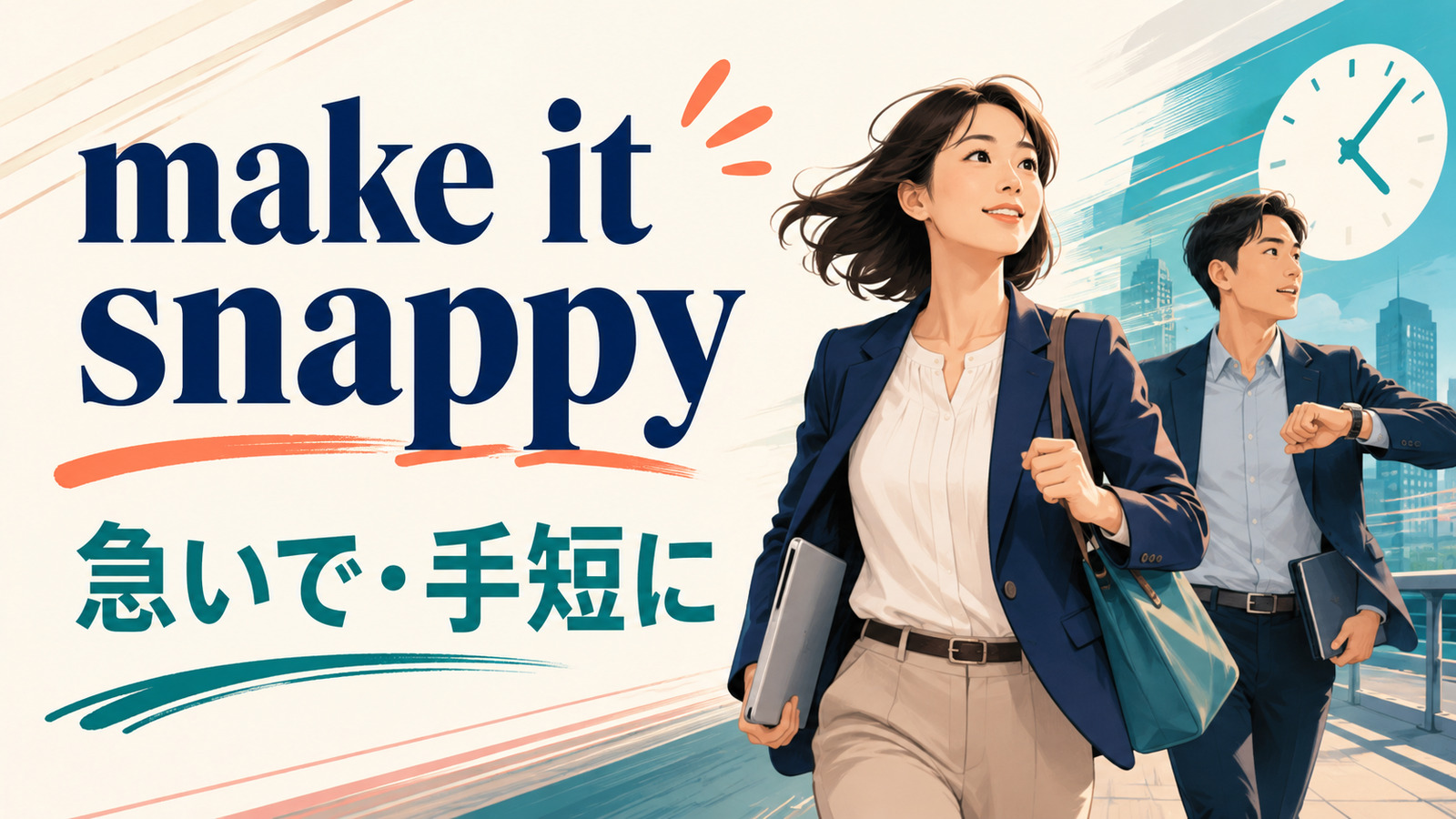 make it snappyの意味・使い方・ニュアンスを解説するアイキャッチ画像