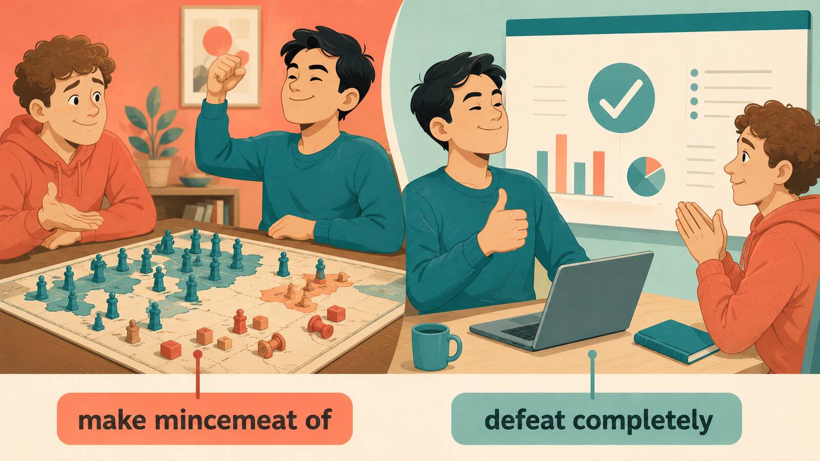 make mincemeat ofが完全に打ち負かすことを示す解説画像