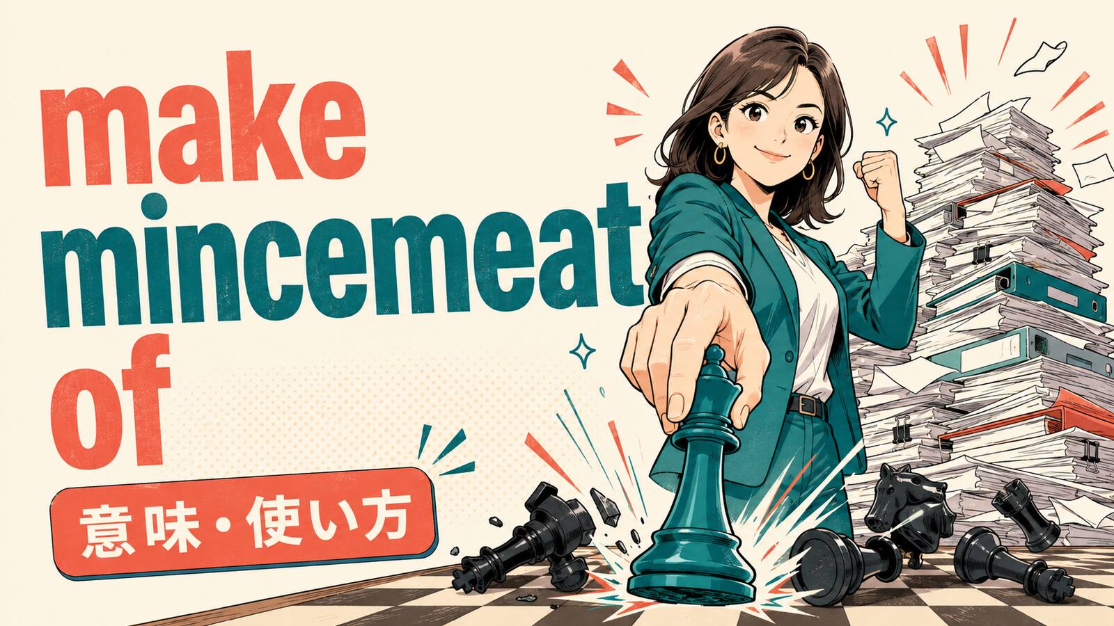 make mincemeat ofの意味と使い方を解説するアイキャッチ画像
