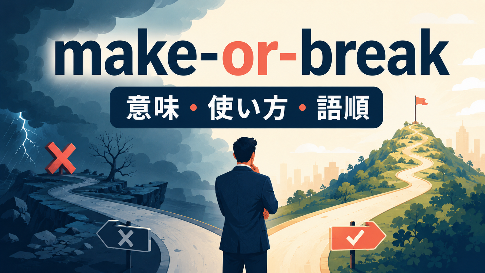 make-or-breakの意味と使い方を解説するアイキャッチ