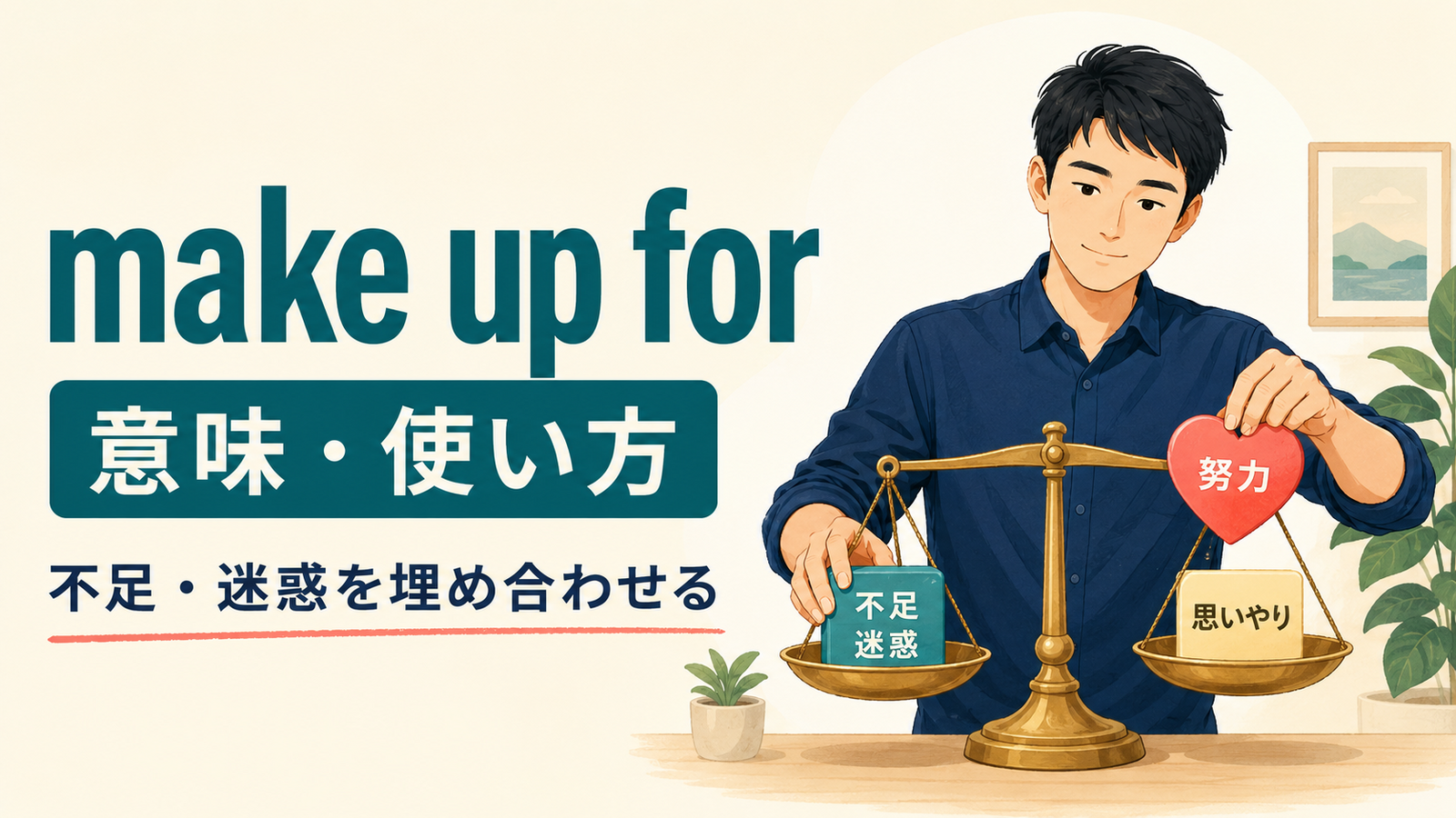 make up forの意味・使い方を解説するアイキャッチ