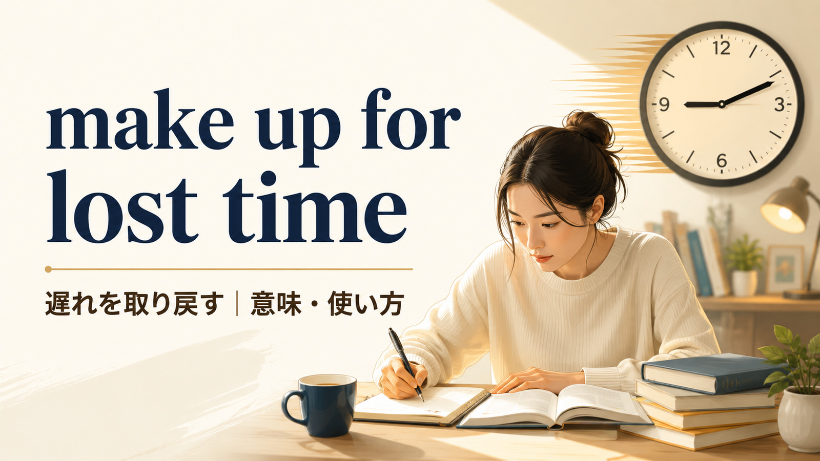 make up for lost timeの意味・使い方・ニュアンスを解説するアイキャッチ画像