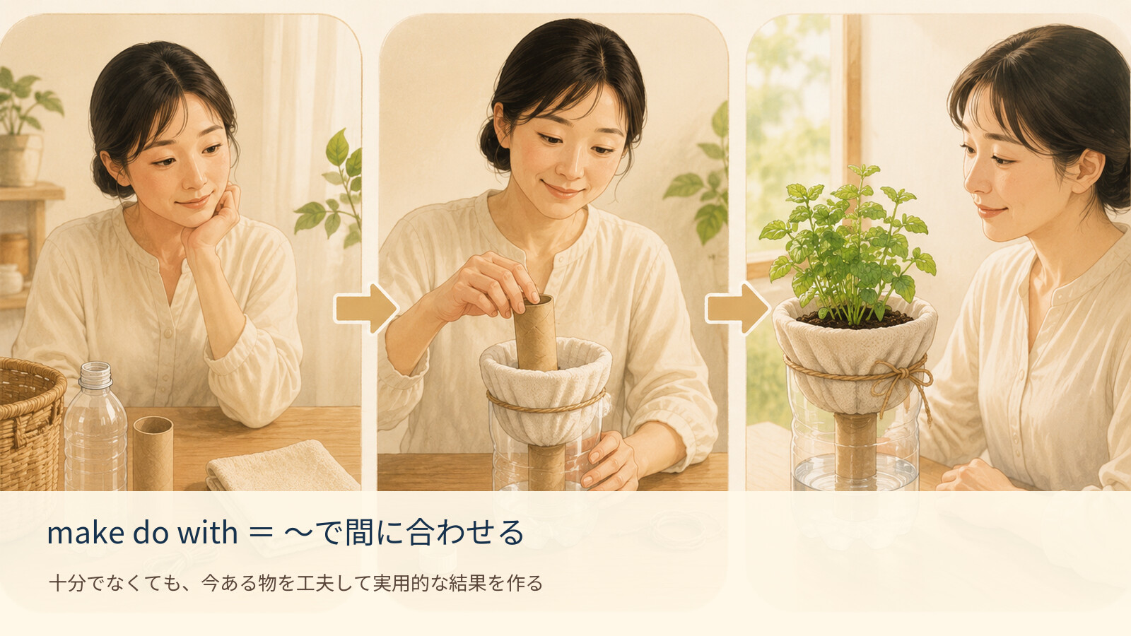 make do with の意味を示す解説イラスト