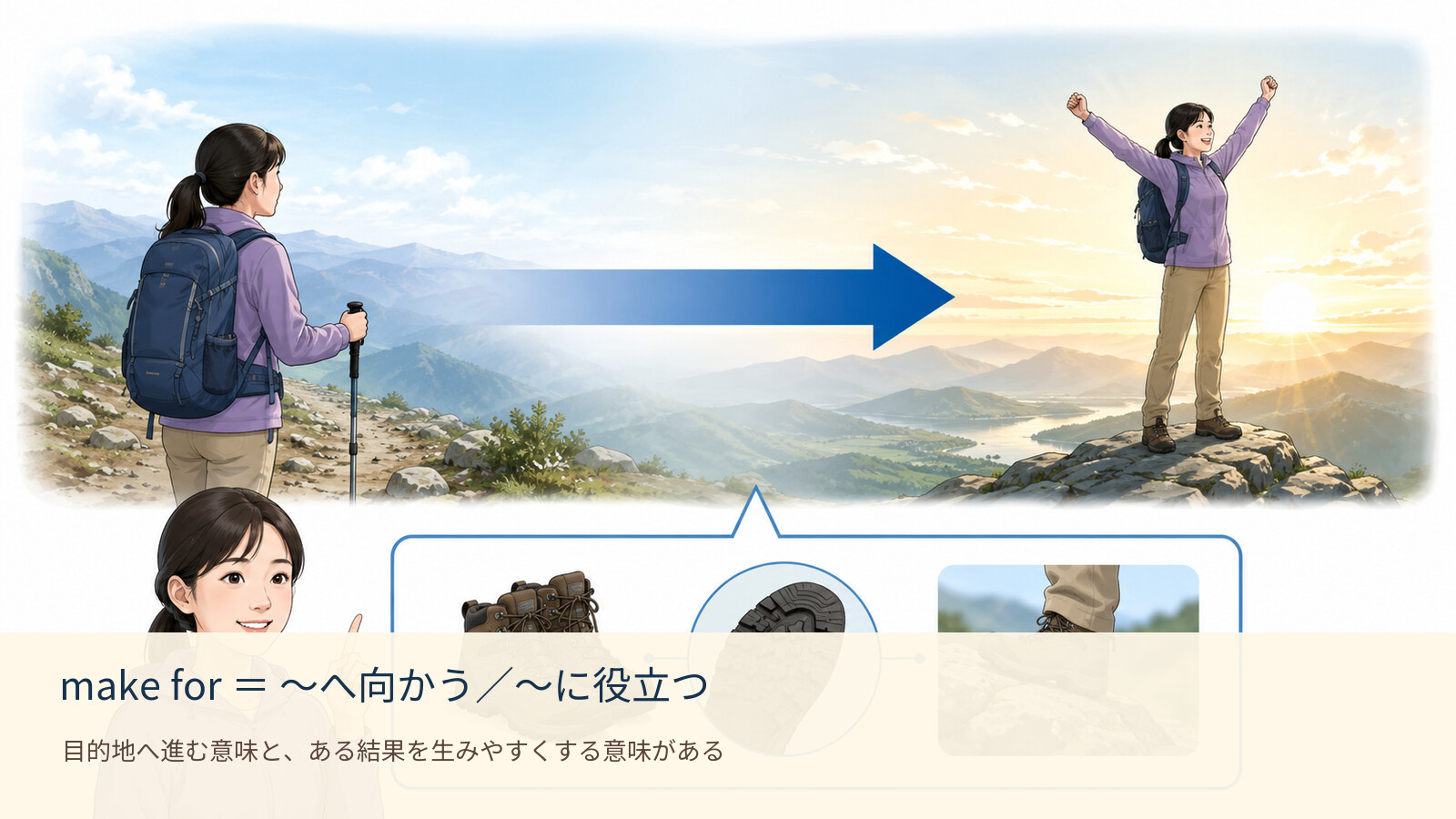 make for の意味を示す解説イラスト