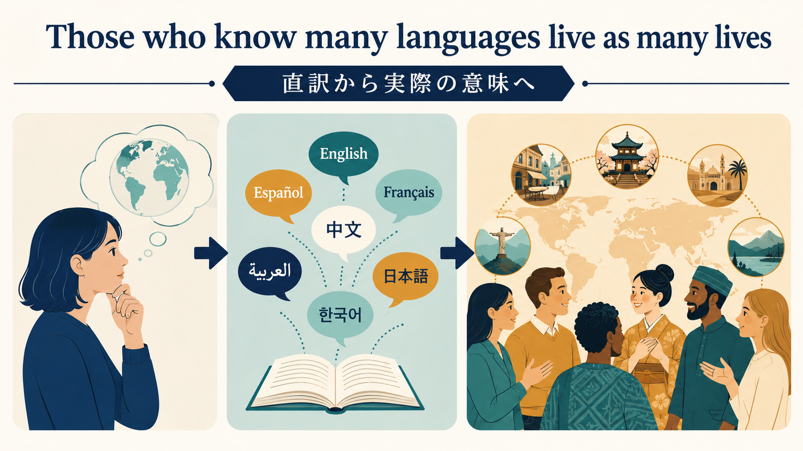 Those who know many languages live as many livesを直訳から理解する解説図