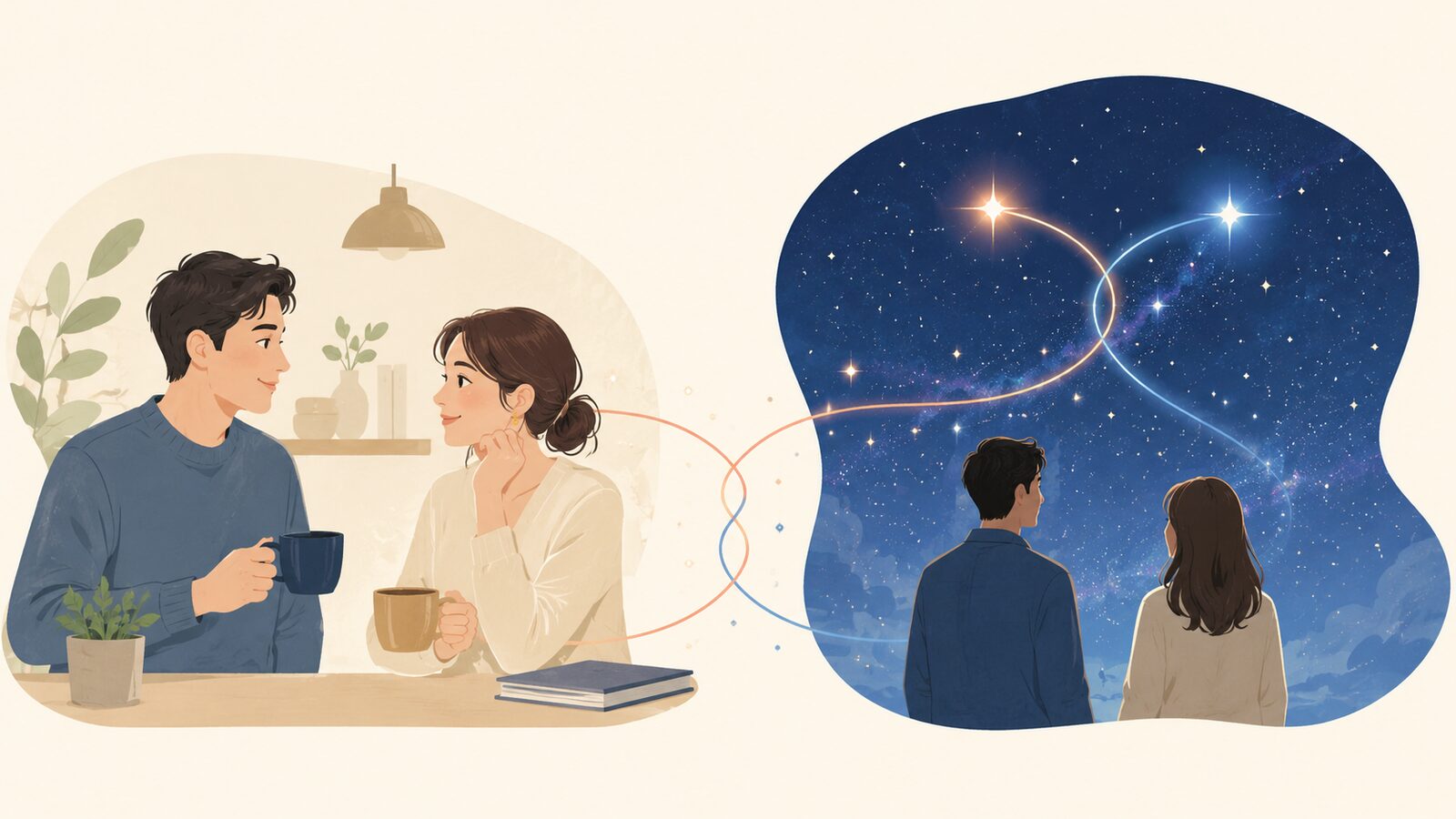 Marriages are made in heaven.の意味とニュアンスを示すイラスト