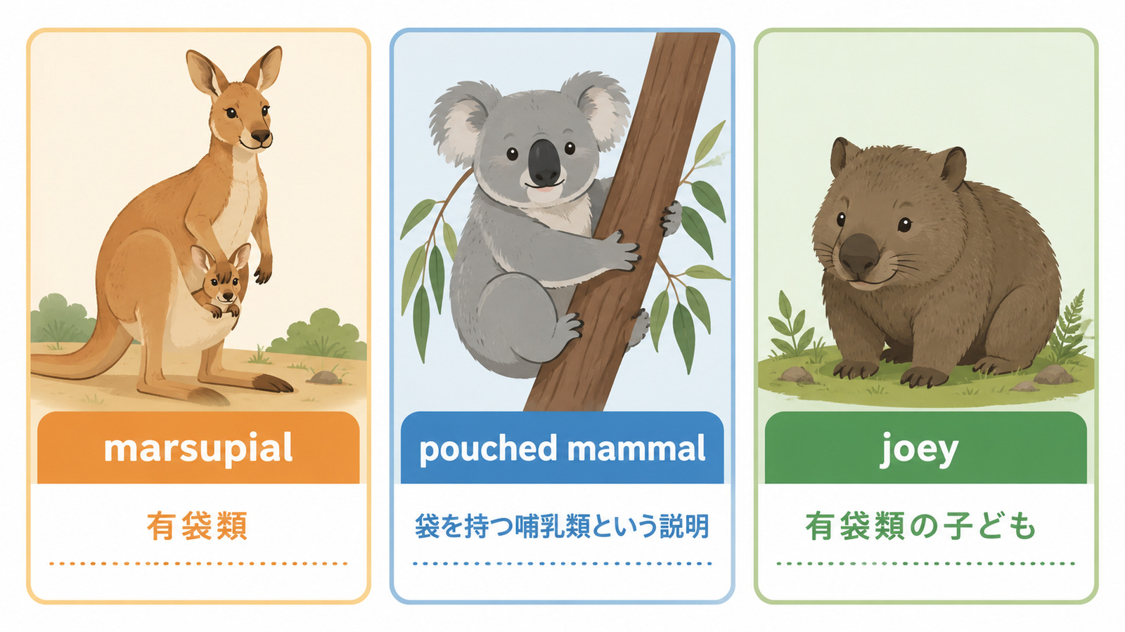 marsupial・pouched mammal・joeyの違い