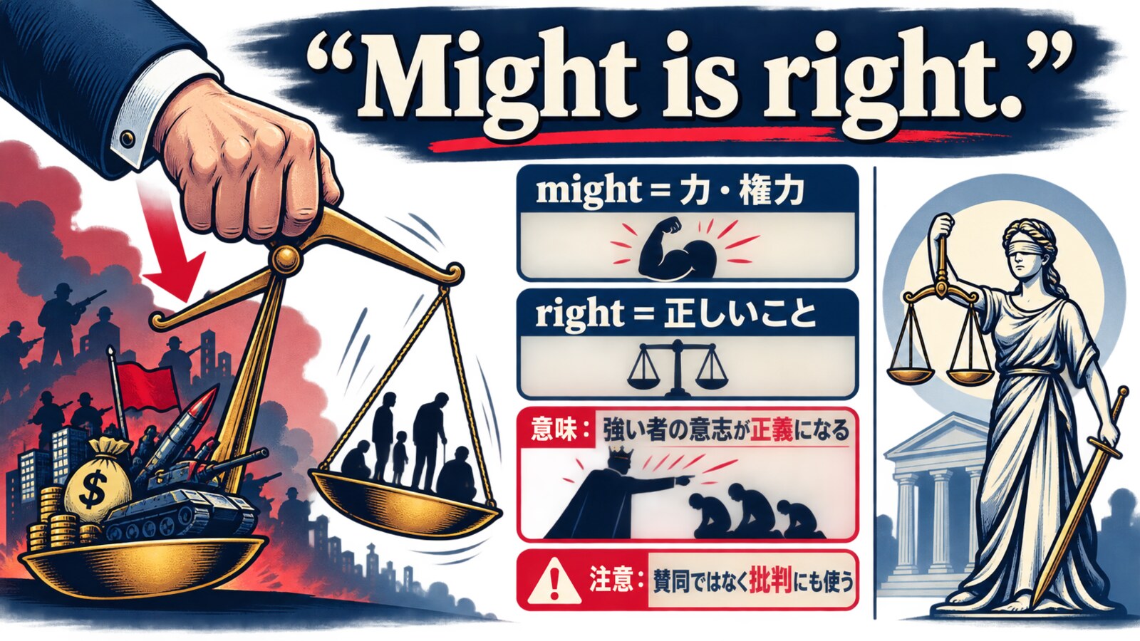 Might is right.の直訳と実際の意味を図解