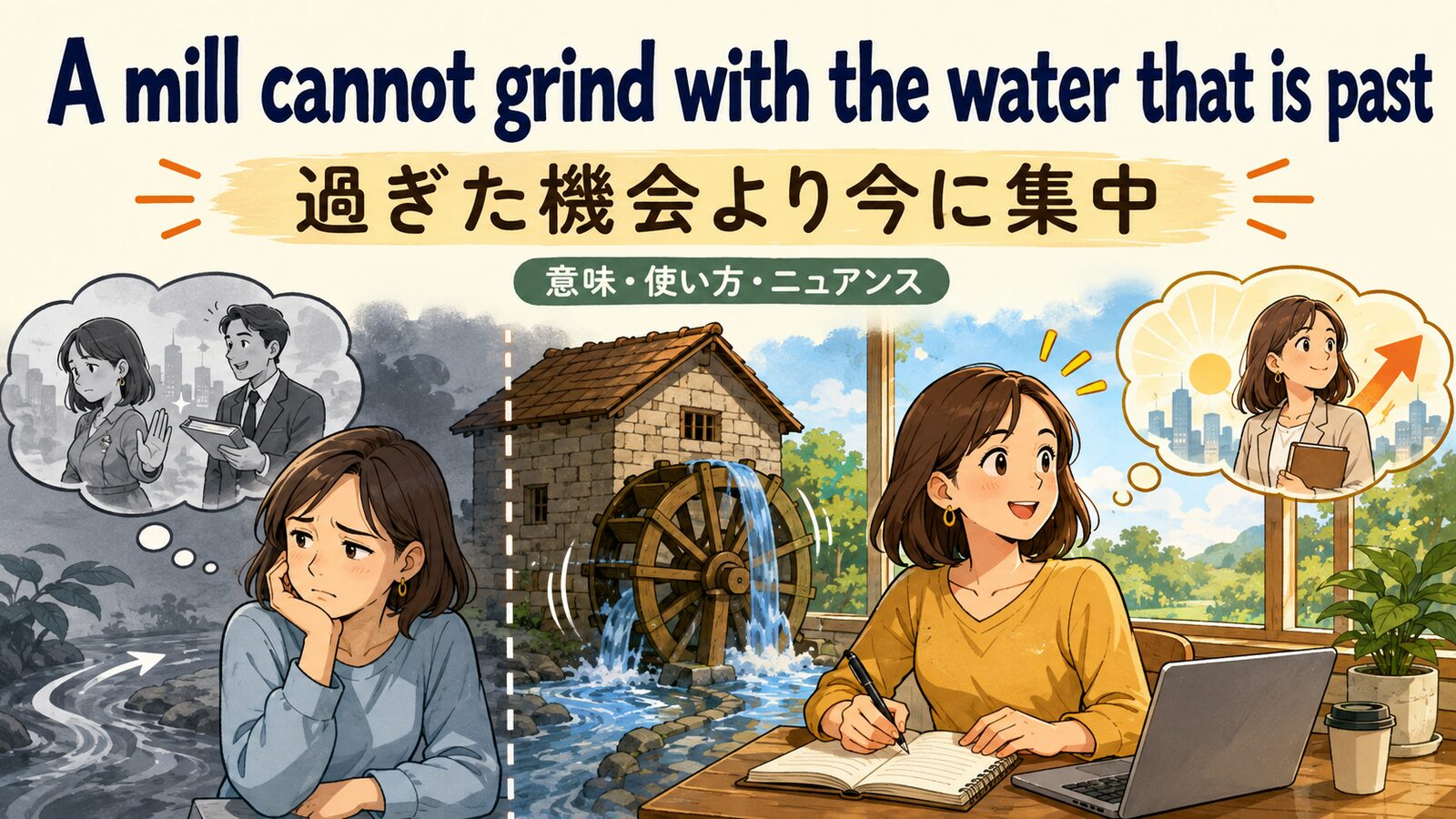 A mill cannot grind with the water that is pastの意味・使い方・ニュアンスを例文で解説