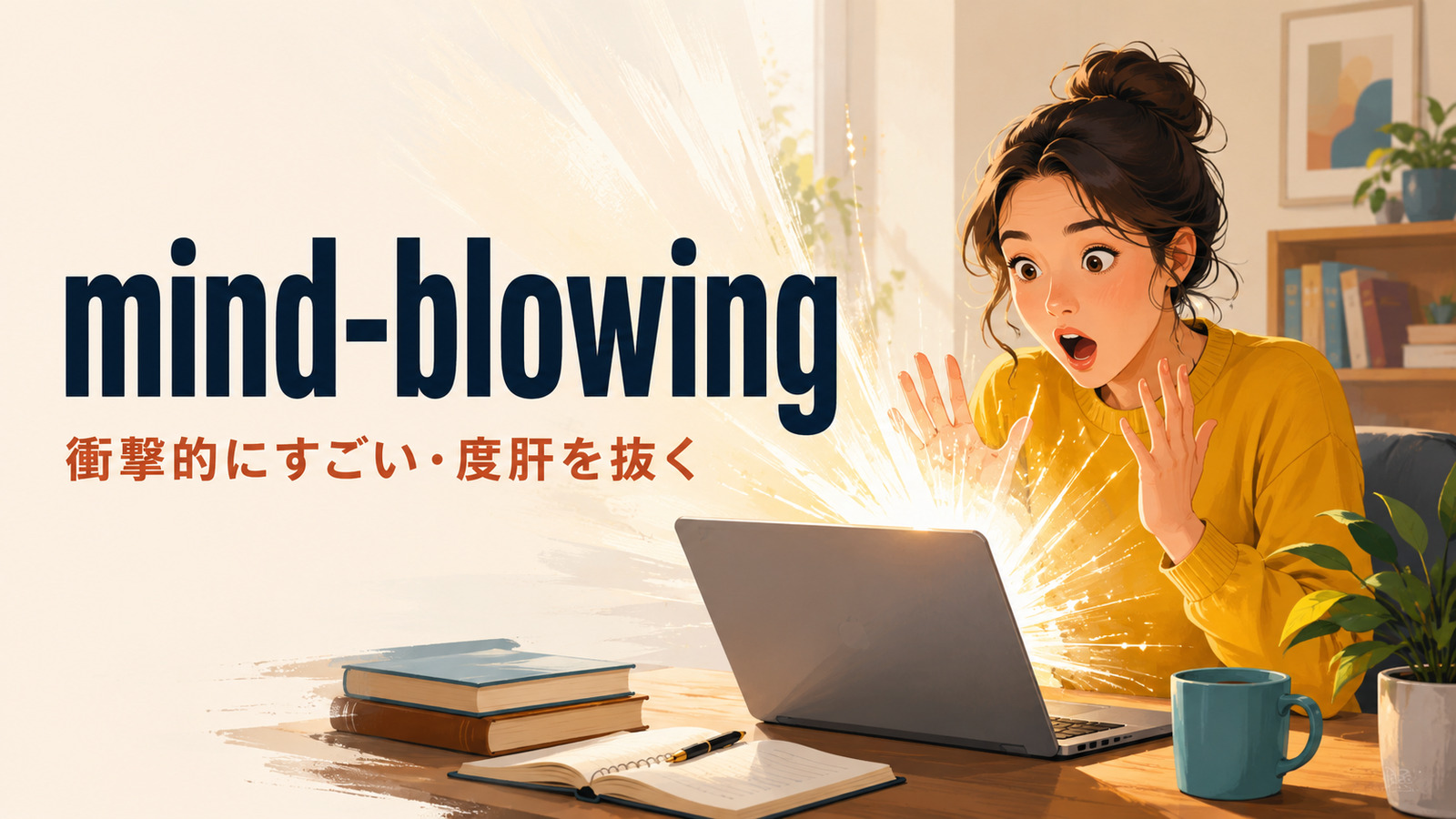 mind-blowingの意味「衝撃的にすごい・度肝を抜く」を解説するアイキャッチ画像