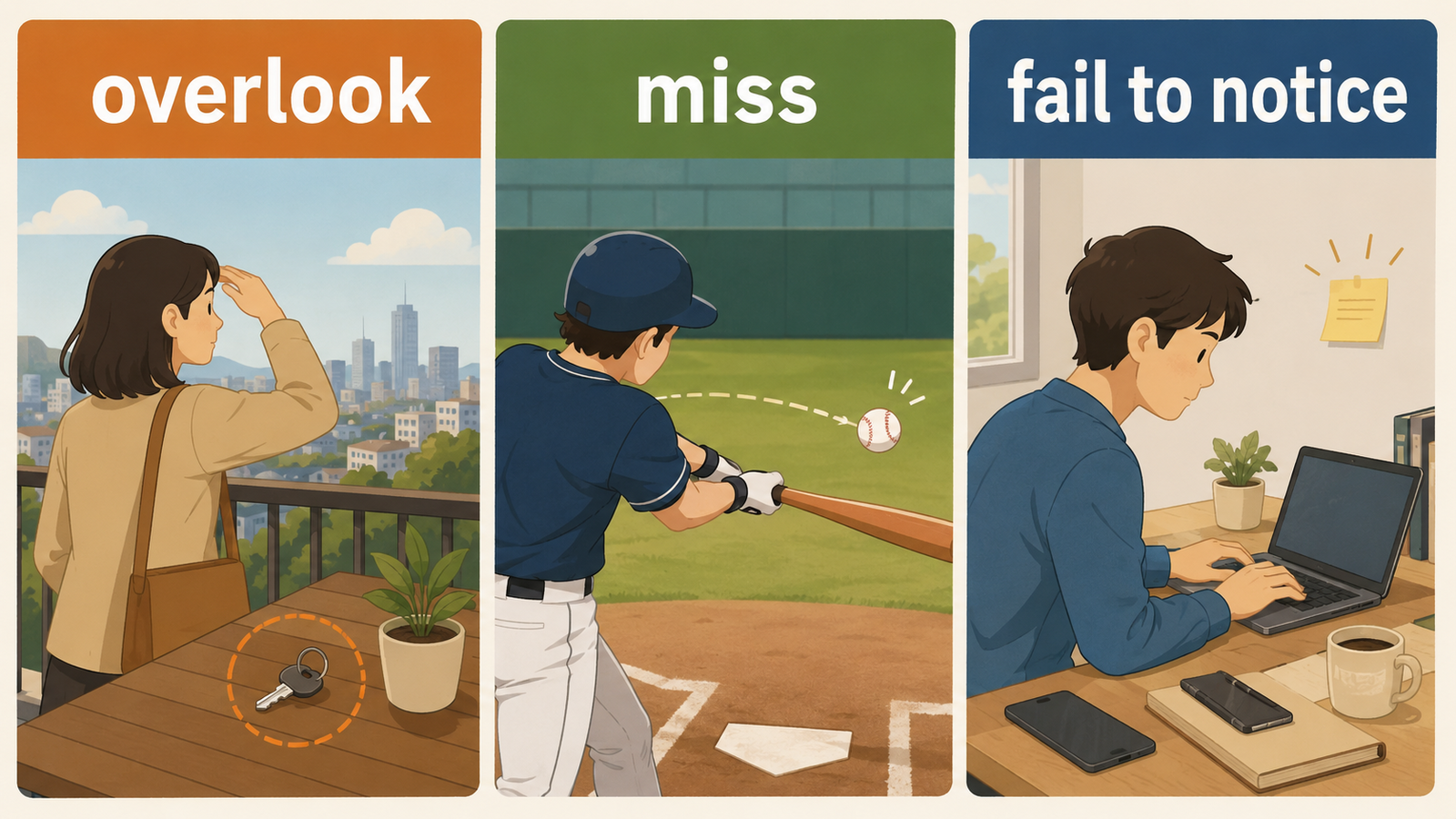「見落とす」は英語で？overlook・miss・fail to noticeの違いと使い分け