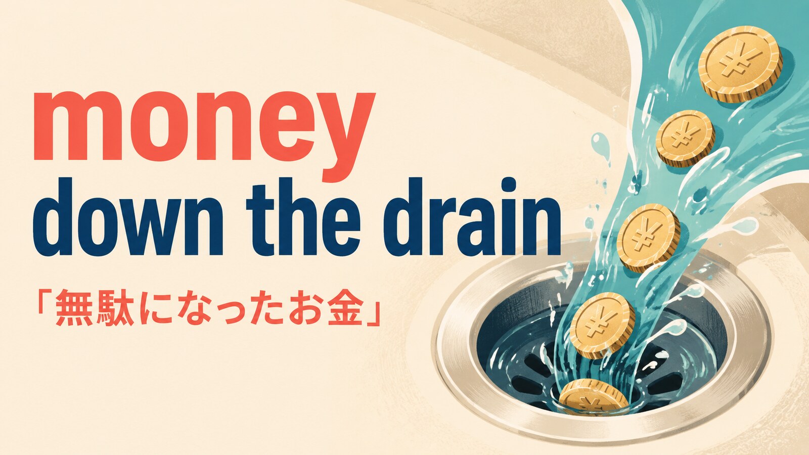 money down the drainの意味は？使い方・ニュアンス・例文と似た表現との違い