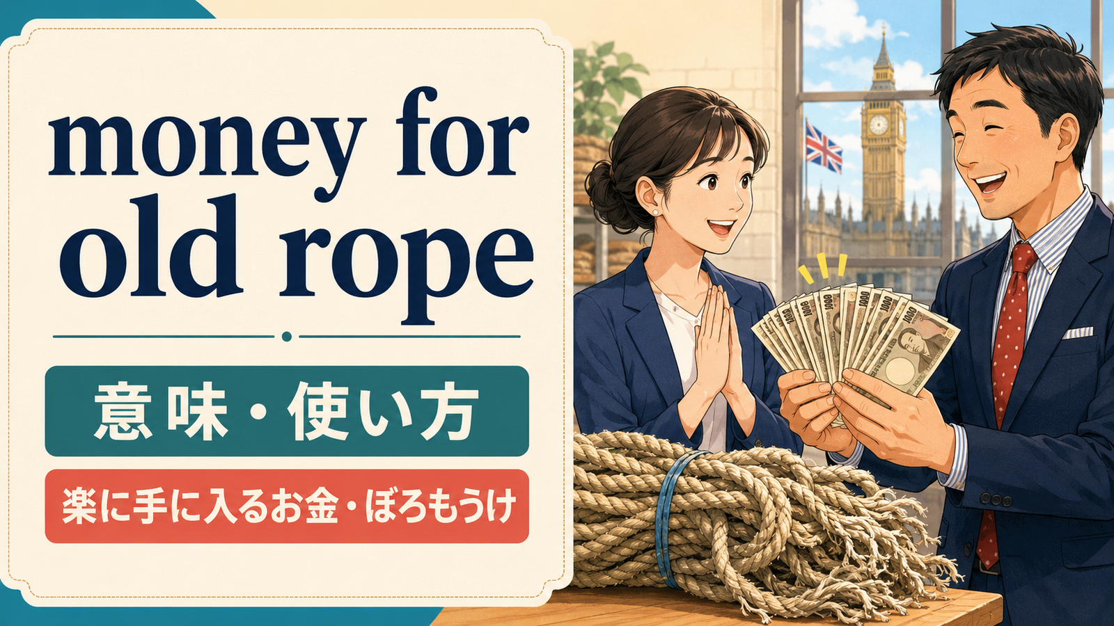 money for old ropeの意味・使い方を解説するアイキャッチ