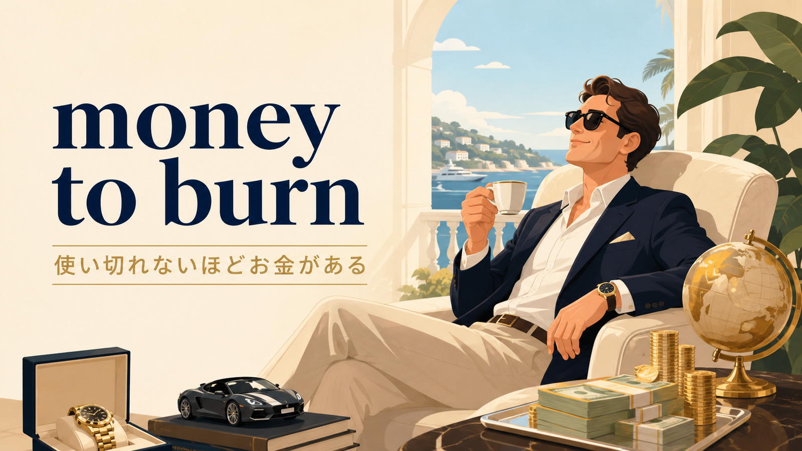 money to burnの意味「使い切れないほどお金がある」を解説するアイキャッチ画像