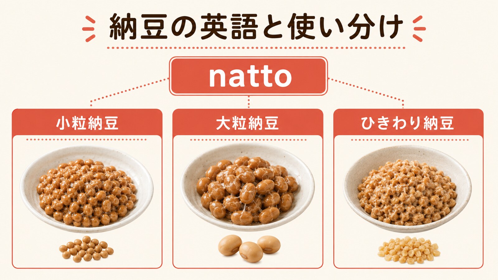 納豆の英語名と種類の違いを示す解説画像
