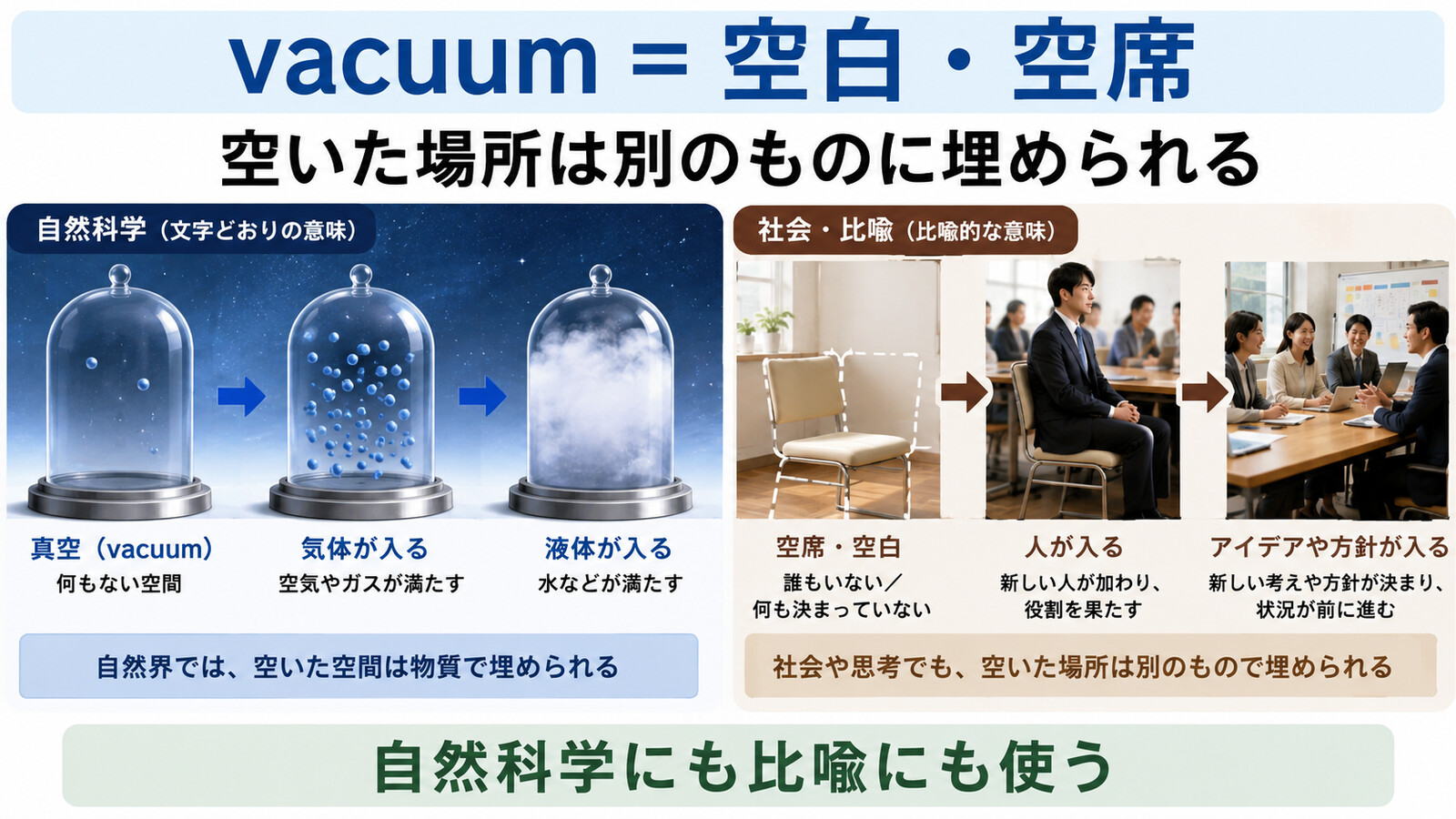 Nature abhors a vacuum.の直訳と実際のニュアンスを図解