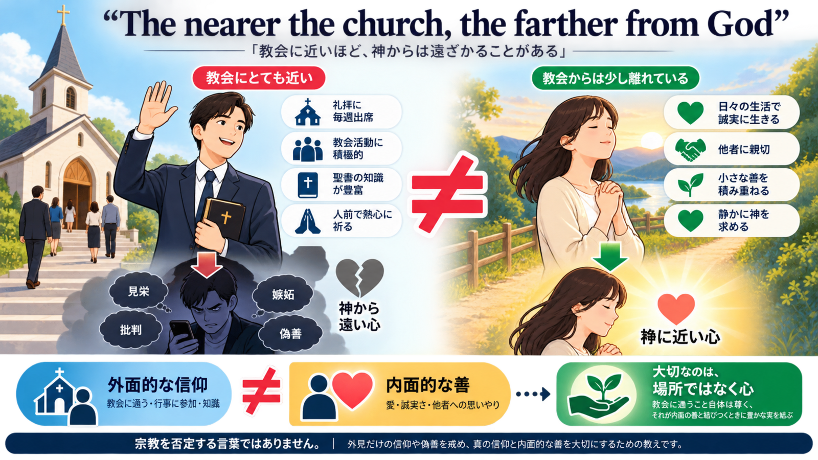 The nearer the church, the farther from Godのニュアンスを図解