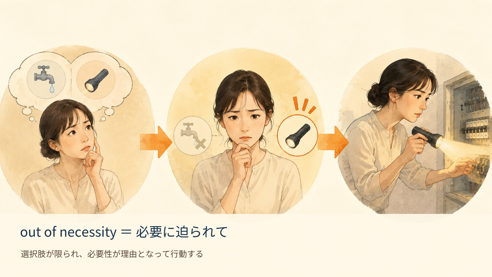 out of necessity の意味を示す解説イラスト