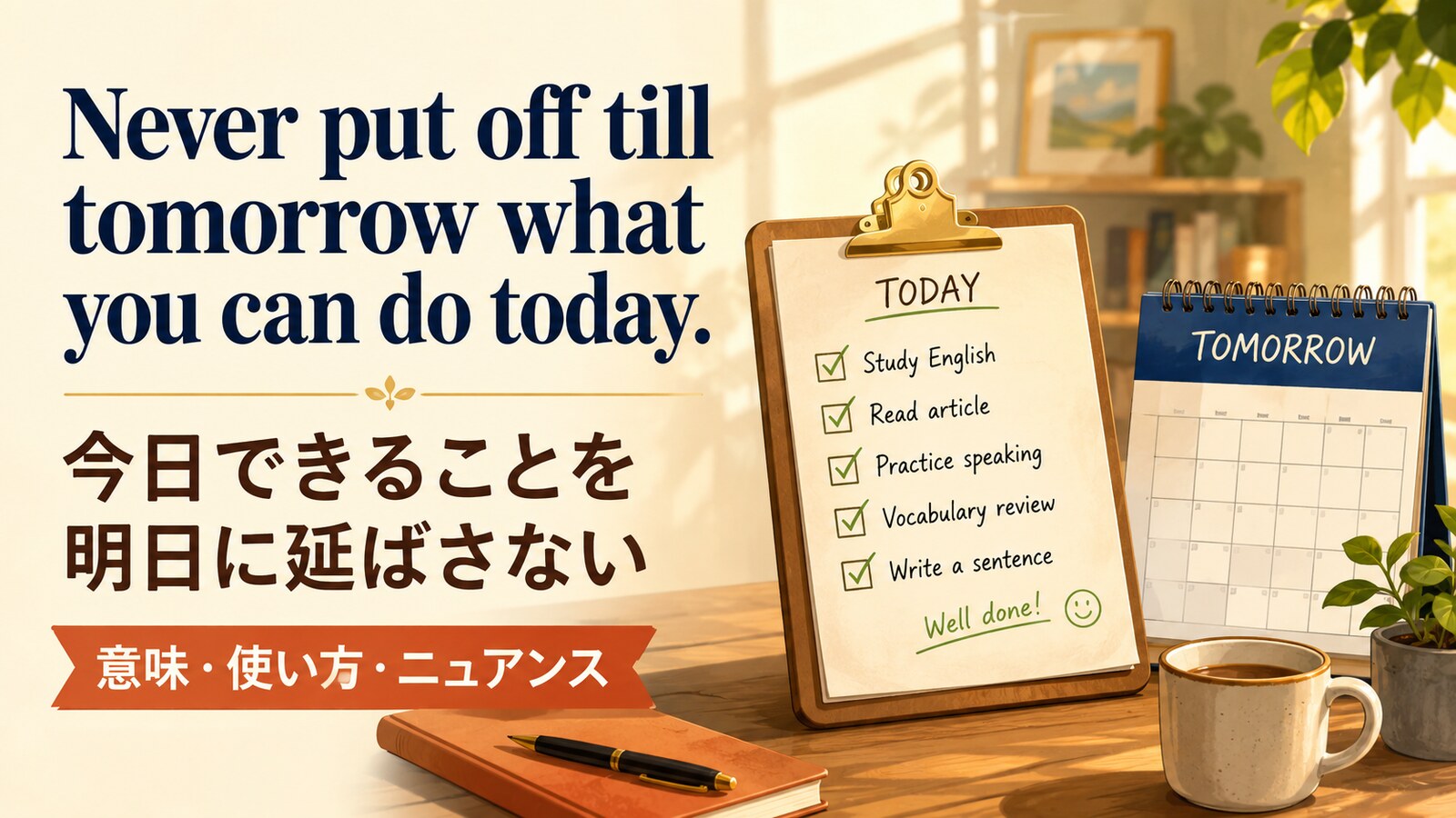 Never put off till tomorrow what you can do today.の意味・使い方