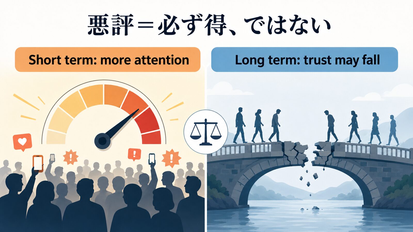 There is no such thing as bad publicity.の直訳と実際のニュアンスを比較した解説イラスト