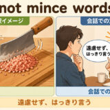 not mince wordsの意味「遠慮せず、はっきり言う」を解説するアイキャッチ画像