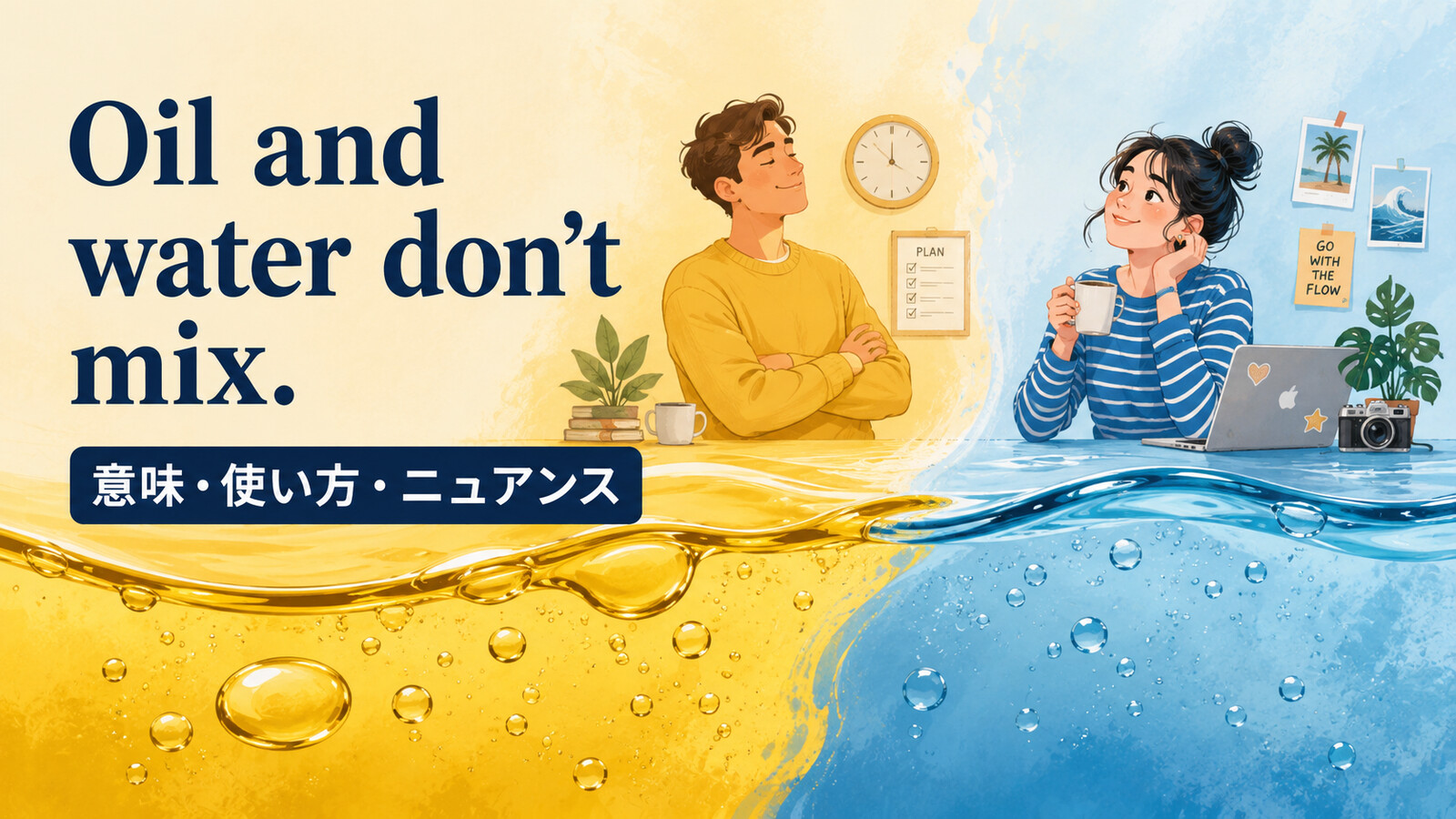 Oil and water don’t mix.の意味・使い方