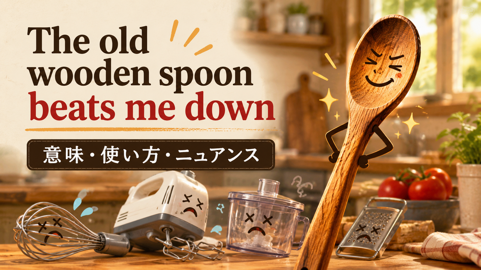The old wooden spoon beats me downの意味と使い方