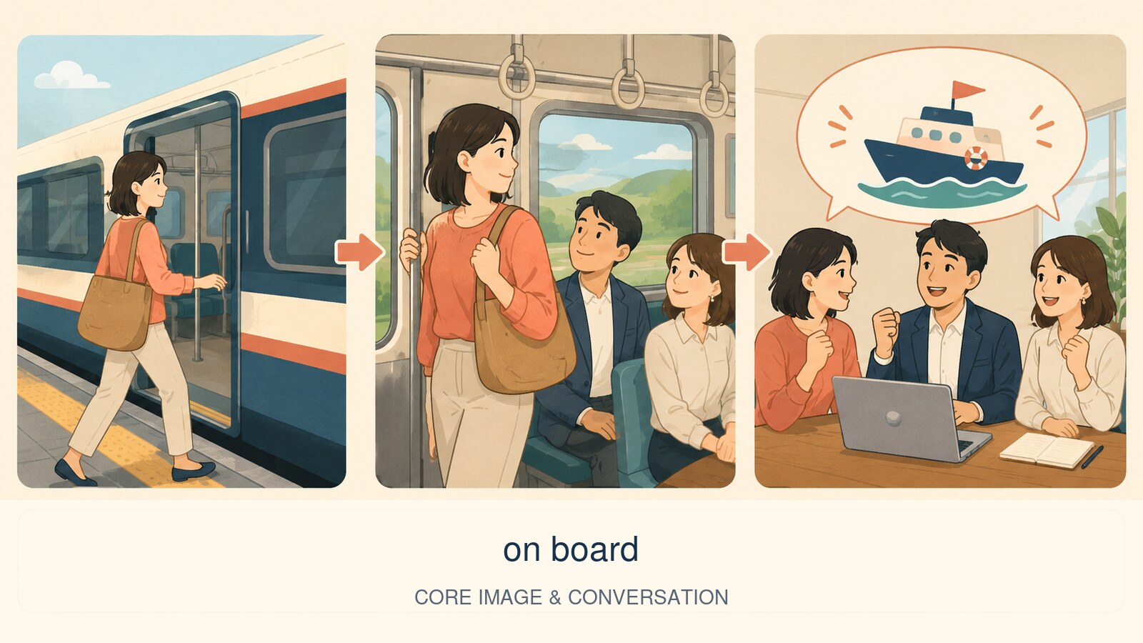 on boardの意味を示す解説イラスト